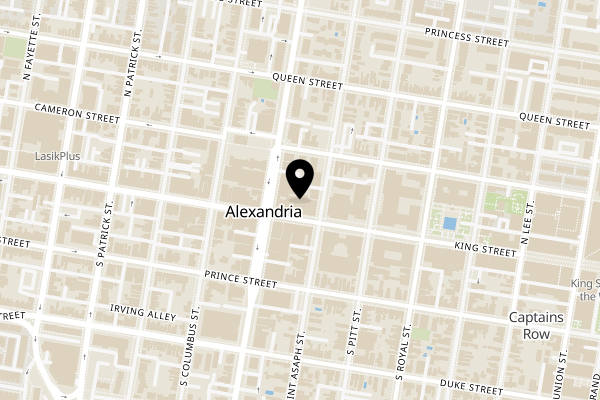 Map showing the location of Akeno Sushi Bar and Thai Old Town on 611 King St in Alexandria